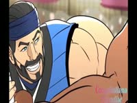 Muscular gay man jerks off and sucks the huge cock of his hentai foe